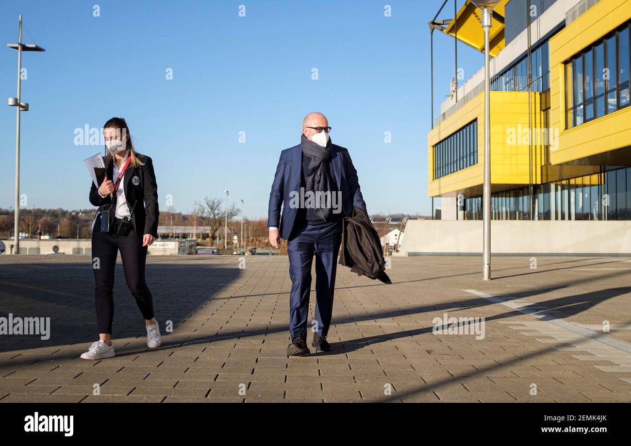 Fritz KELLER (GER, DFB President) on the way to the stadium, with DFB co-worker football Laenderspiel women, mini-tournament - Three Nations. One Goal, Germany (GER) - Belgium (BEL) 2: 0, on February 21, 2021 in Aachen/Germany. Â | usage worldwide Stock Photo