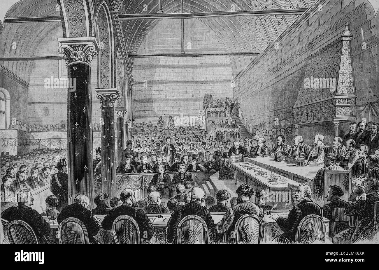 blois, audience de la haute cour de justice,dans la salle des etats, l'univers illustre,editeur michel levy 1870 Stock Photo