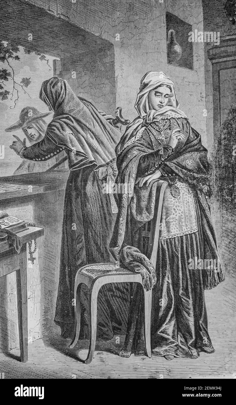 iles baleares,costumes des femmes d'ivica, l'univers illustre,editeur michel levy 1870 Stock Photo