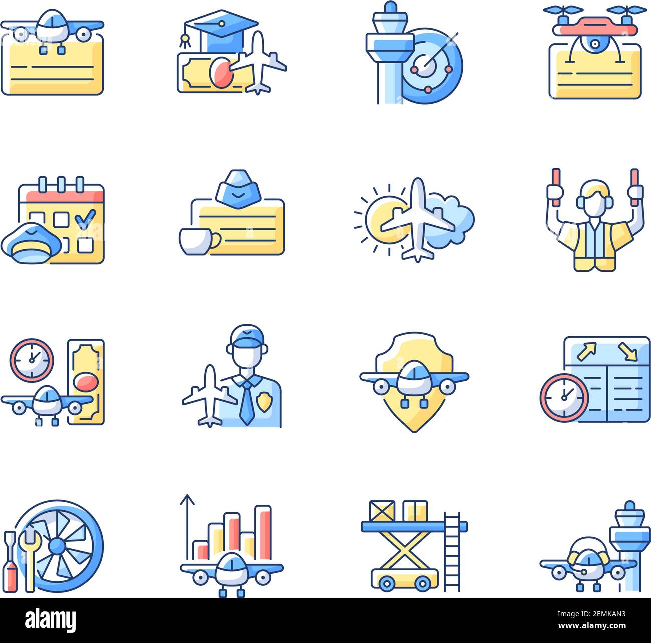 Aviation RGB color icons set Stock Vector