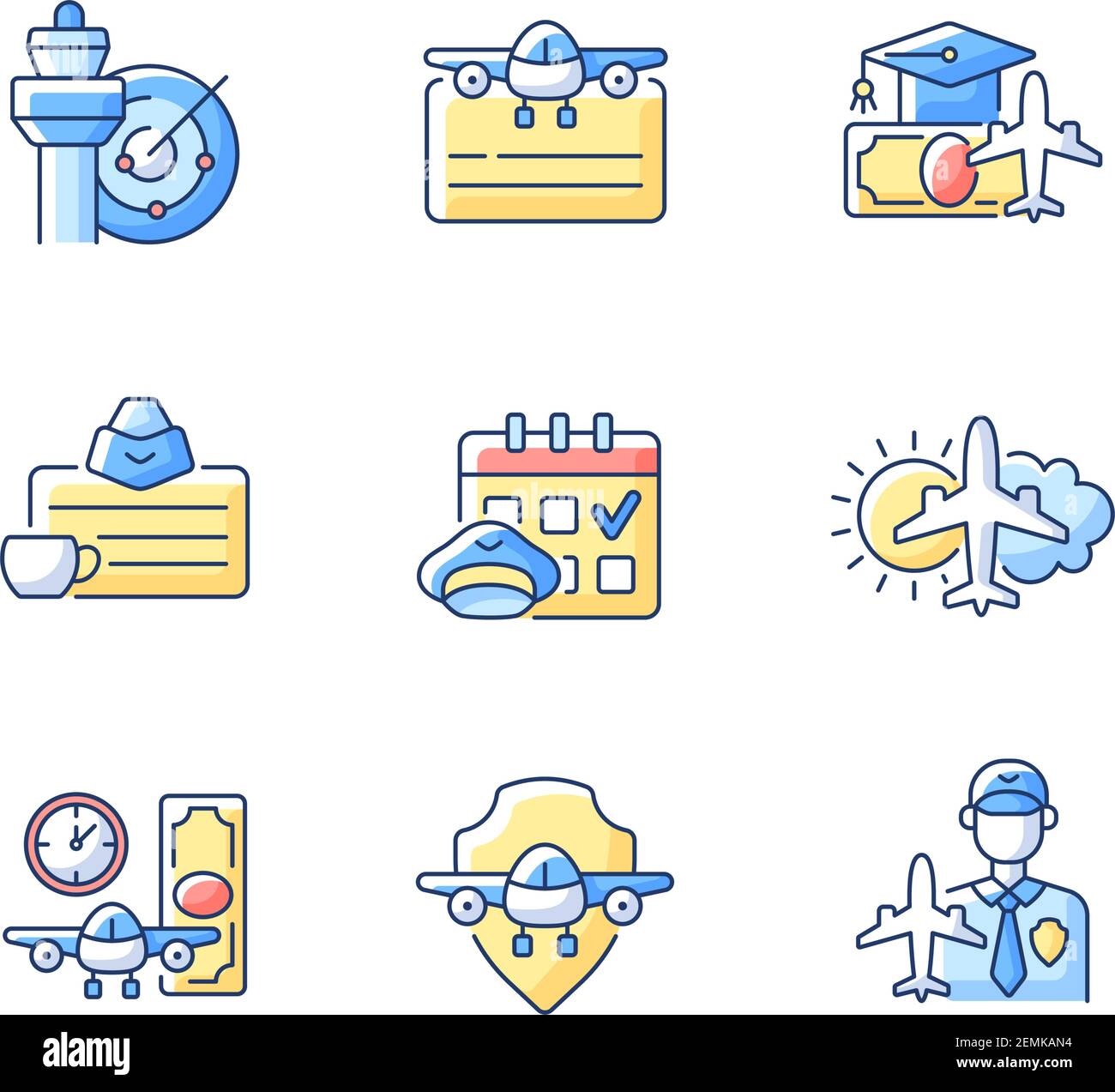 Aviation RGB color icons set Stock Vector