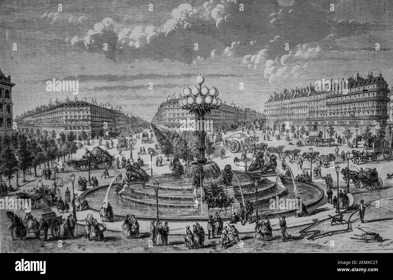 paris ,la place du chateau d'eau, l'univers illustre,editeur michel levy 1870 Stock Photo