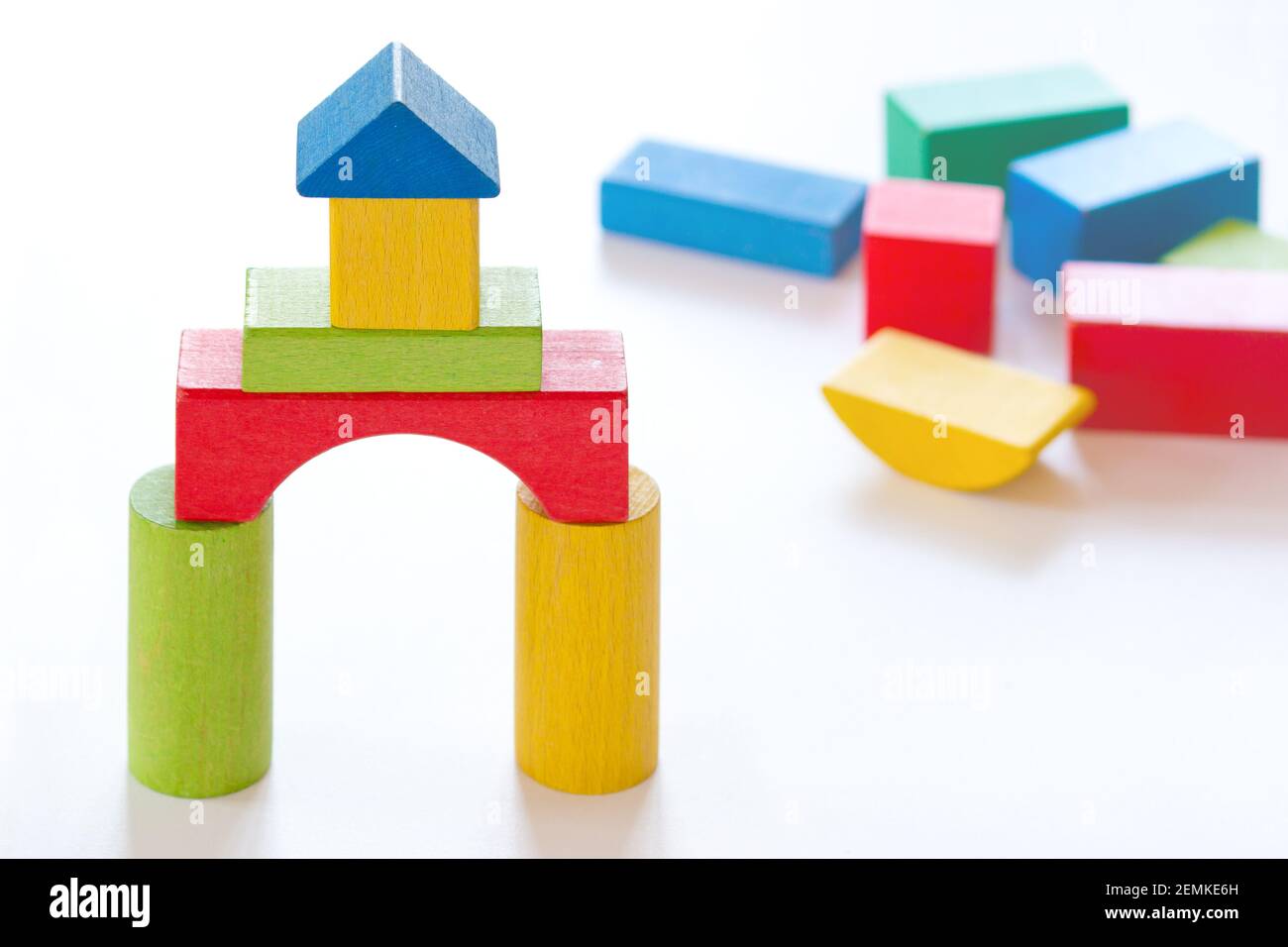 Colorful wooden building set for children Stock Photo