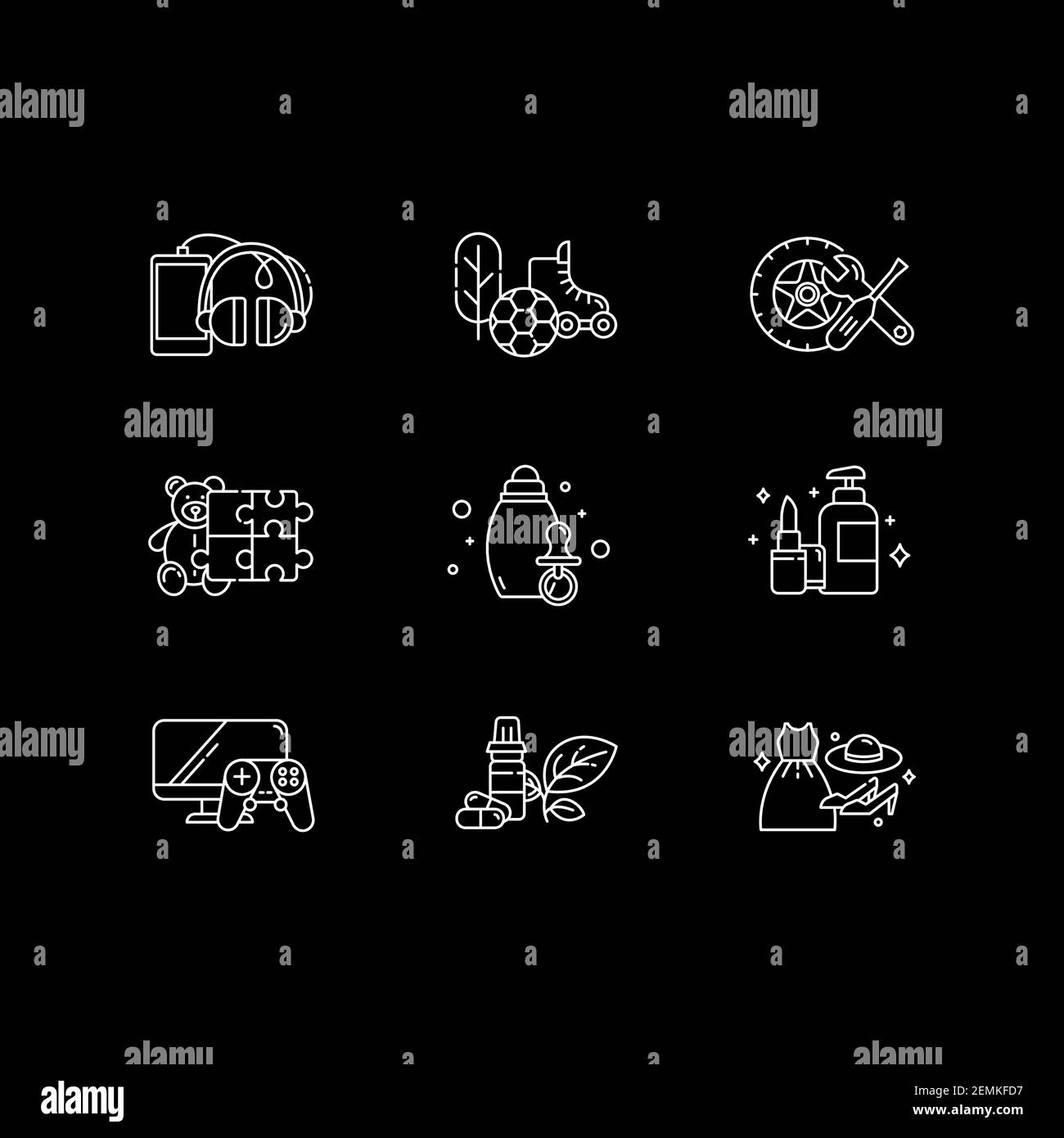 Ecommerce and online shopping white linear icons set for dark theme ...