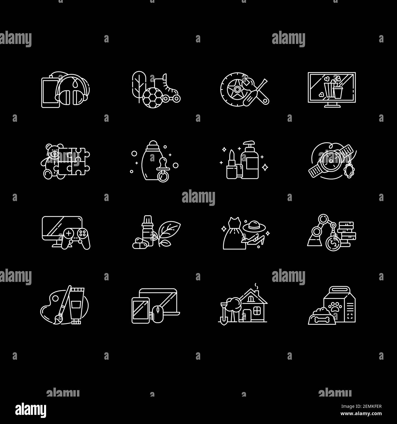 Online shopping category white linear icons set for dark theme Stock ...