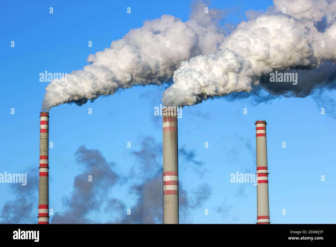 Air pollution from a coal power plant Stock Photo
