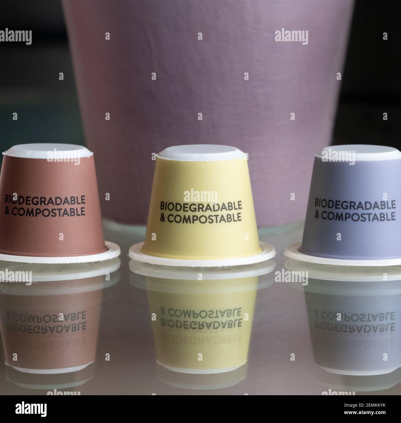 Colourful, sustainable eco friendly coffee capsules. The pods are