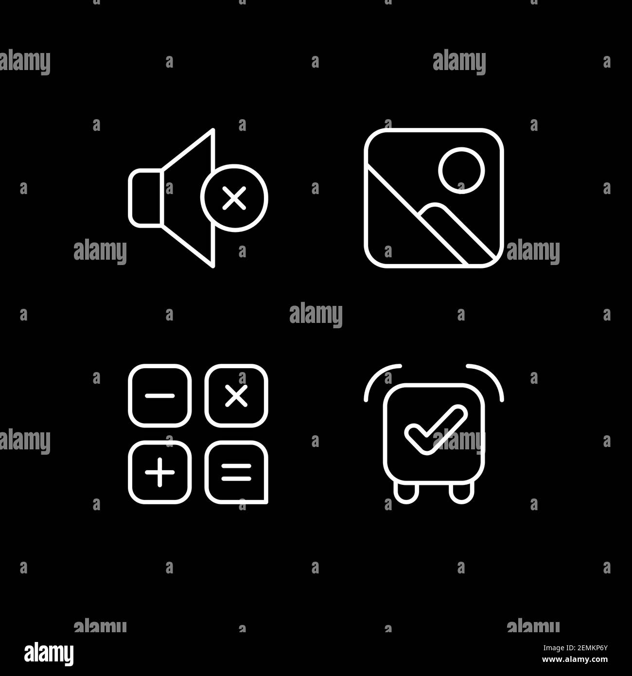 Smartphone interface white linear icons set for dark theme Stock Vector