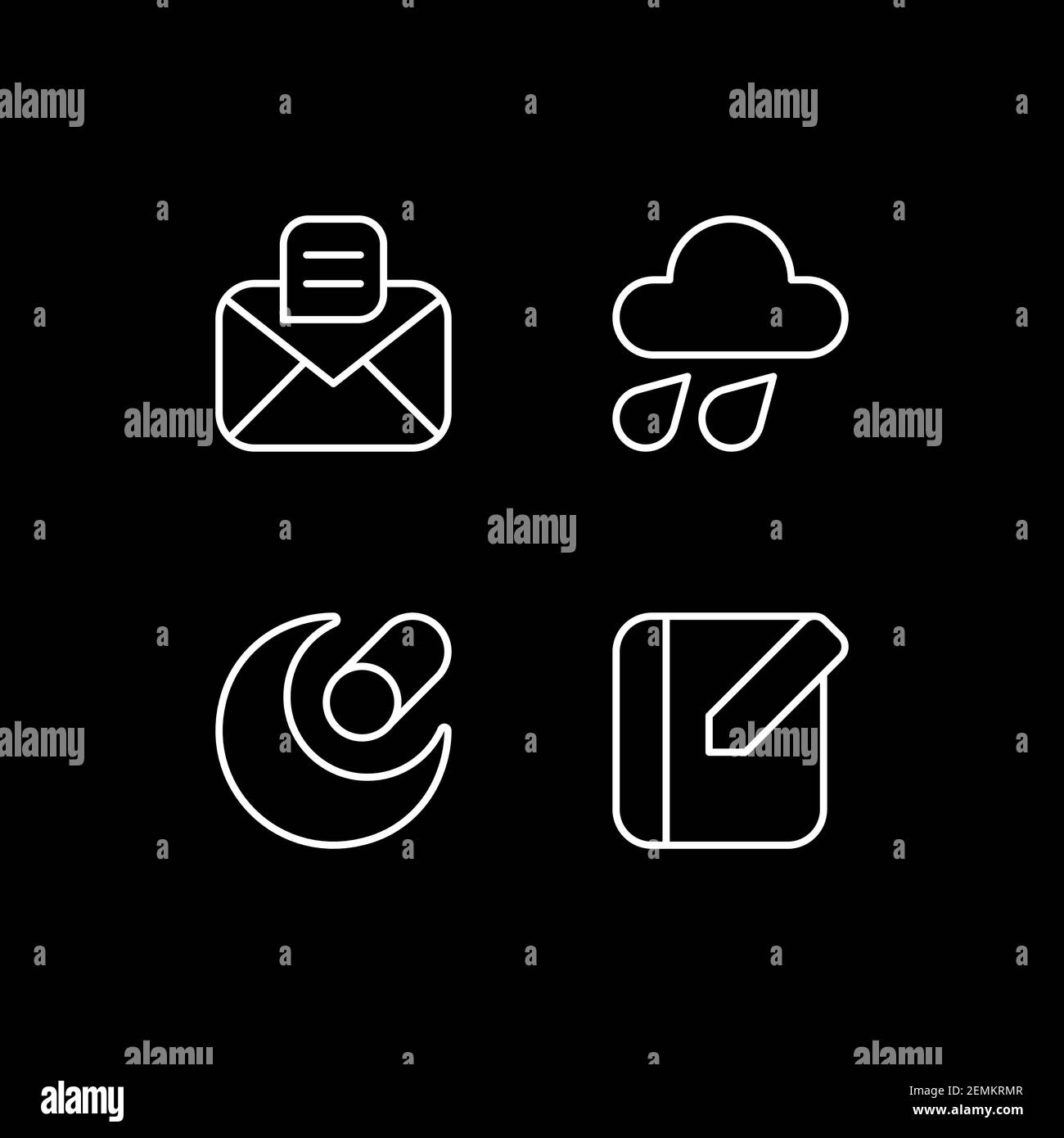 Mobile interface white linear icons set for dark theme Stock Vector ...