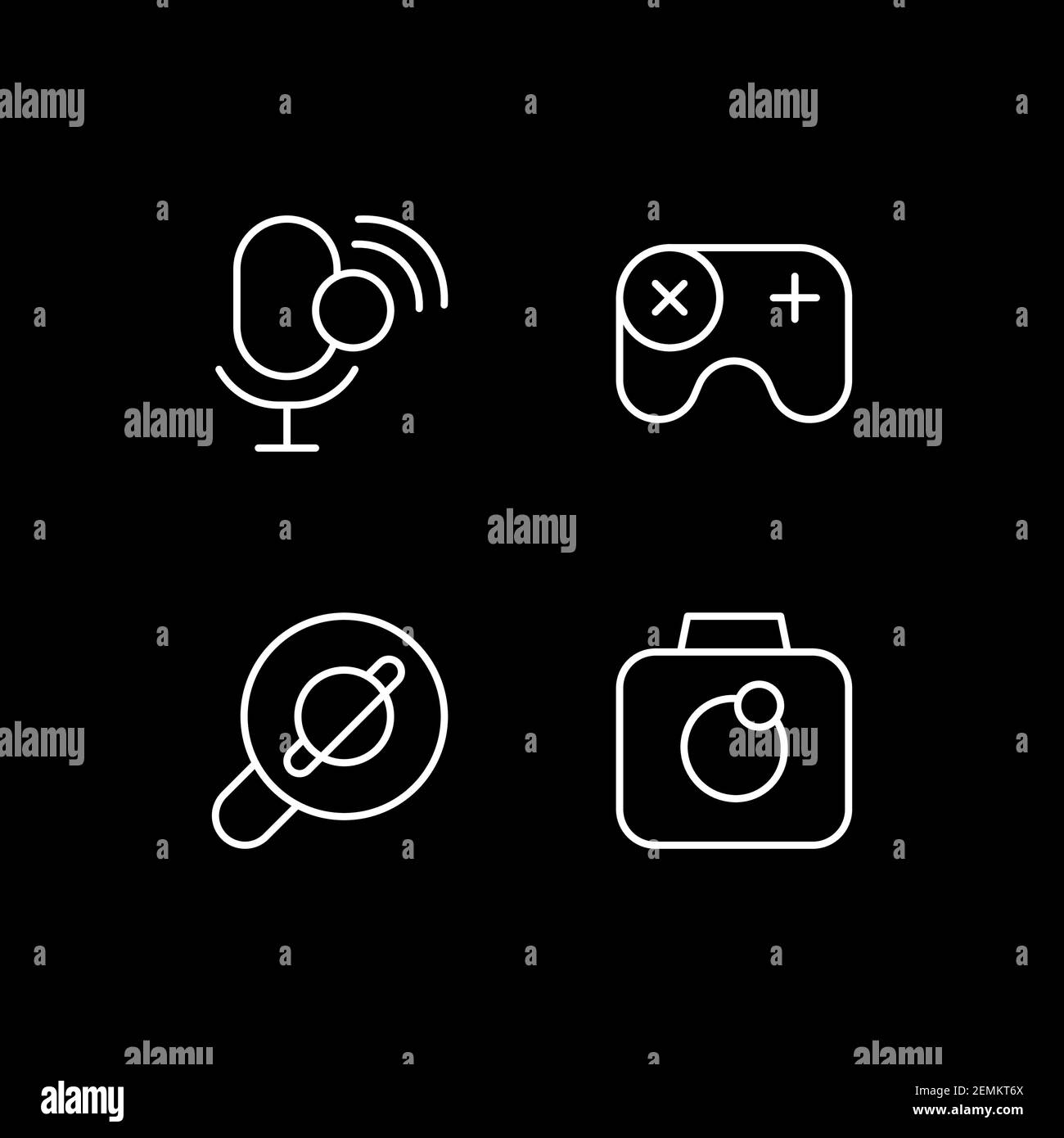 Mobile interface white linear icons set for dark theme Stock Vector ...