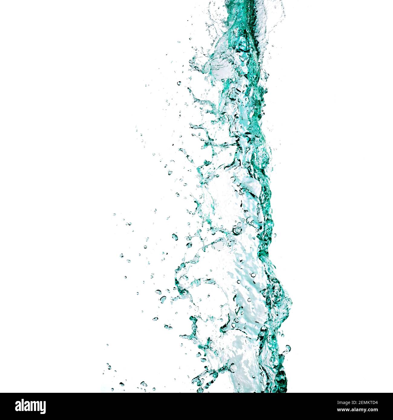 Turquoise liquid water pouring down from top of photograph Stock Photo