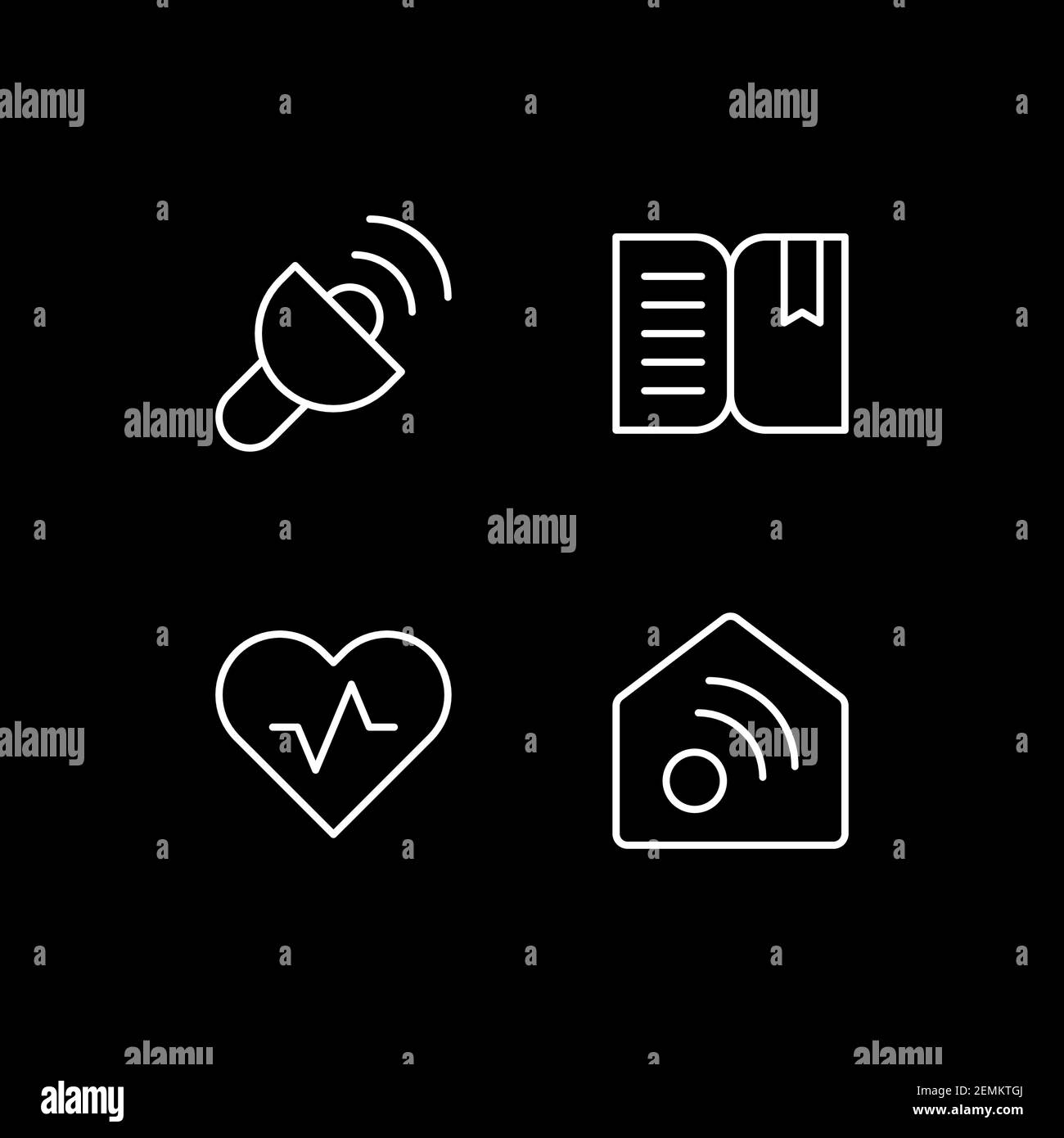 Mobile interface white linear icons set for dark theme Stock Vector