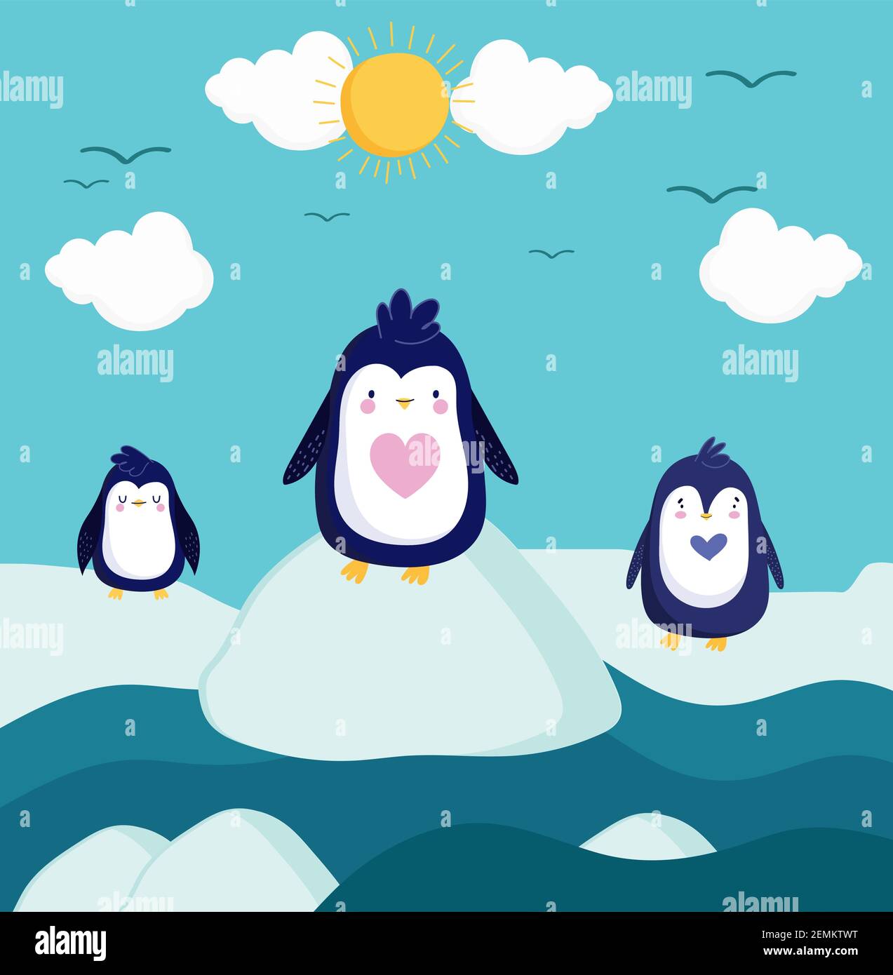 cute penguins winter landscape cartoon Stock Vector Image & Art - Alamy