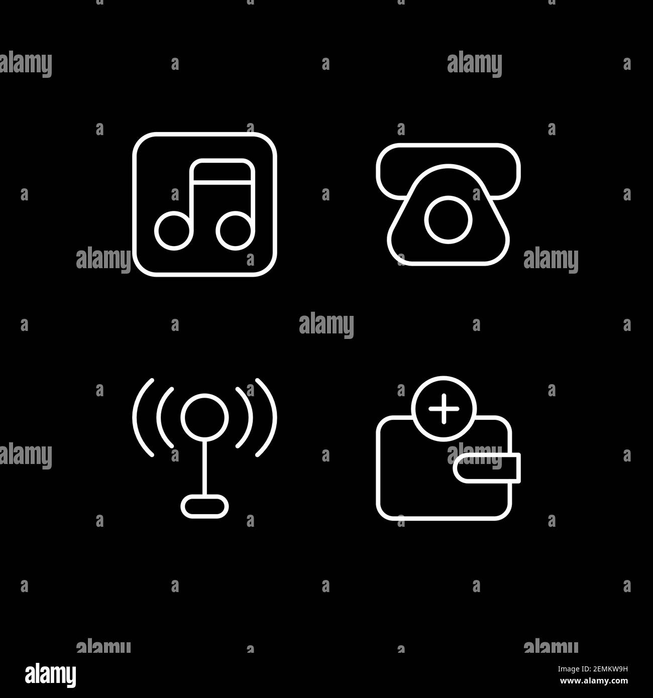Mobile interface white linear icons set for dark theme Stock Vector ...