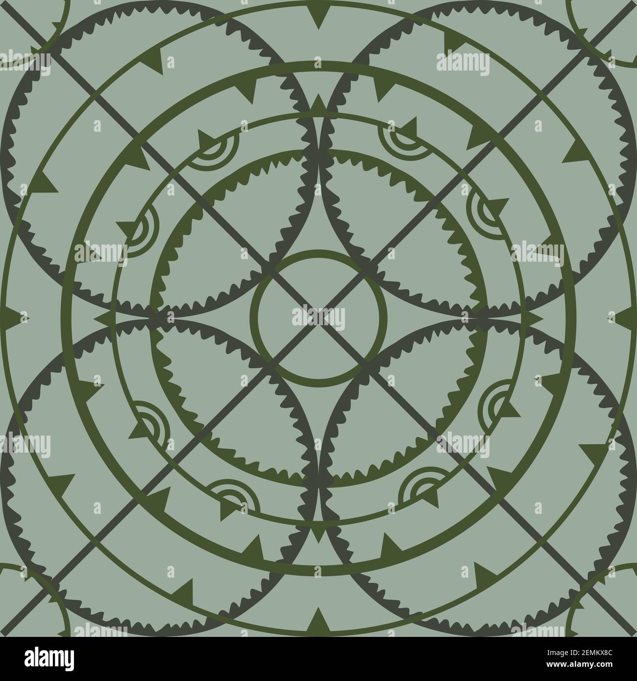 Seamless vector pattern with circles on grey background. Green wallpaper abstract mosaic design. Stock Vector