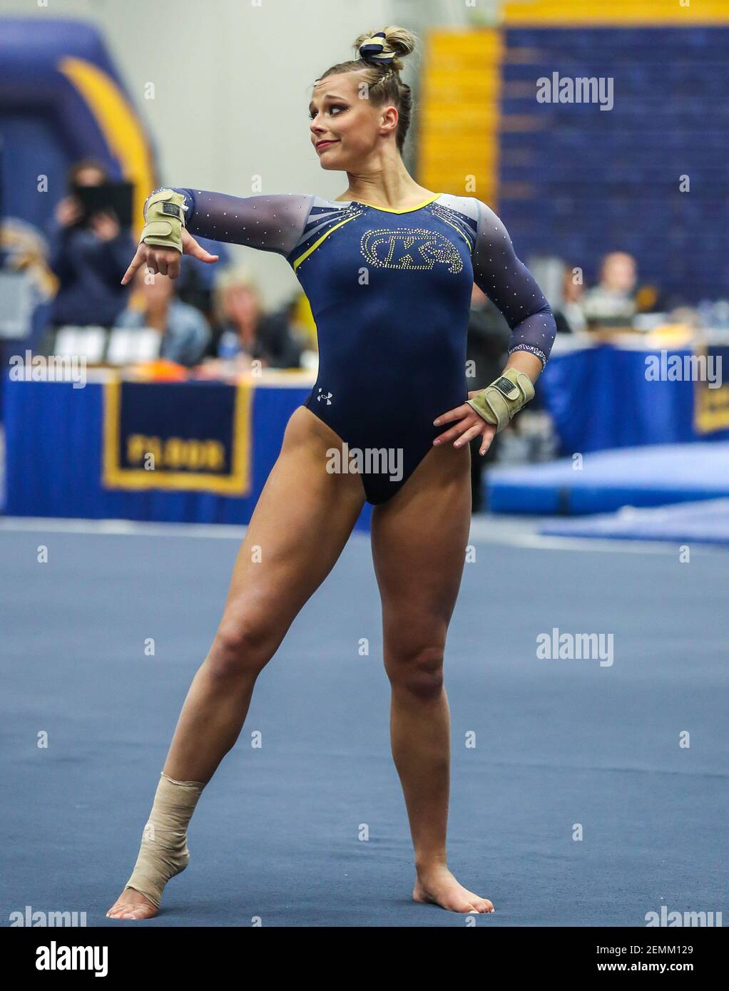 March 10, 2019: Kent State's Abby Fletcher completes her floor routine during the NCAA Women's Gymnastics quad meet between Kent State Flashes, UNC Tar Heels, Rutgers Scarlet Knights, and Ball State Cardinals at the MAC Center in Kent, OH. Kyle Okita/(Photo by Kyle Okita/CSM/Sipa USA) Stock Photo