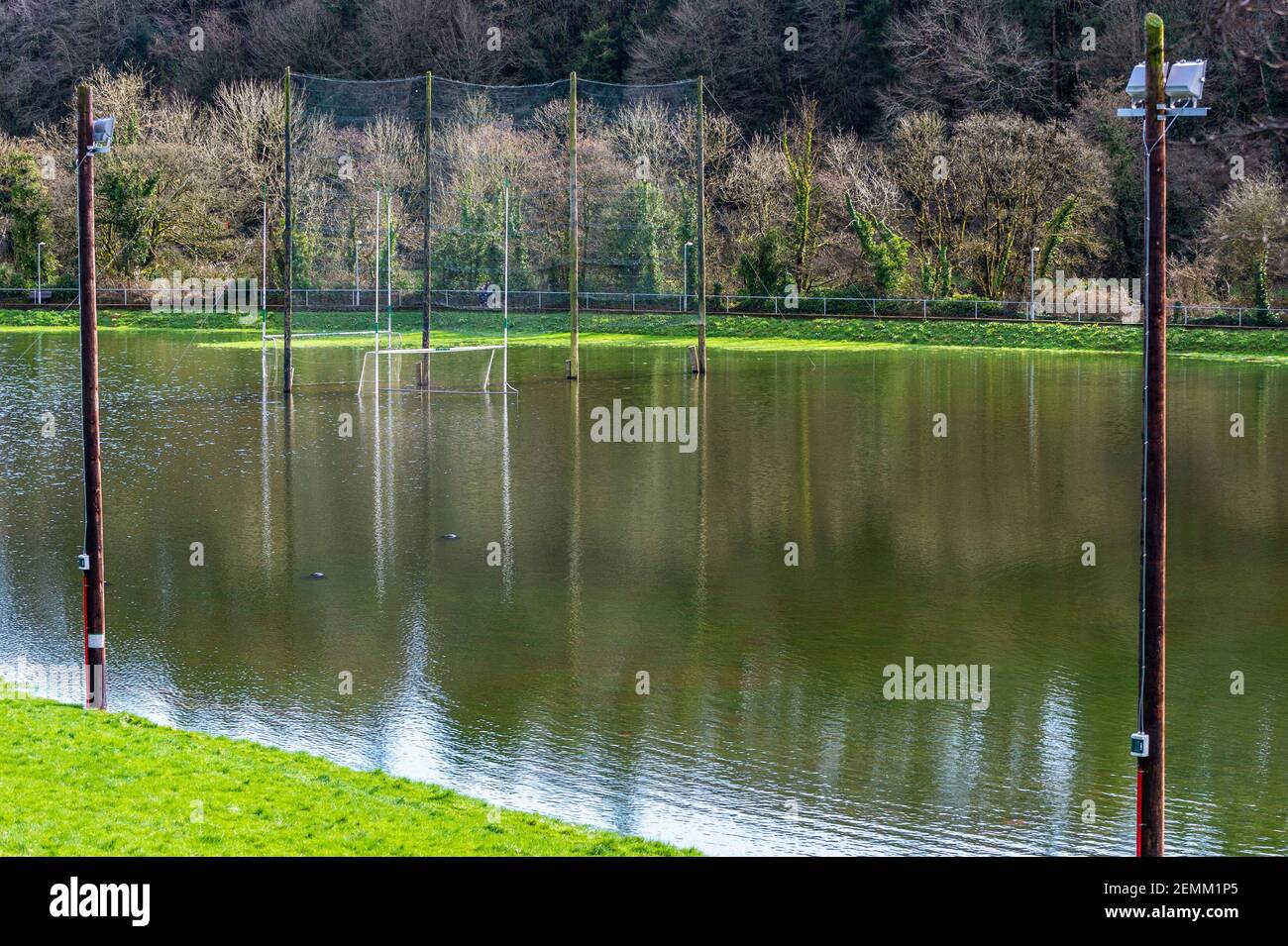 Innishannon, West Cork, Ireland. 25th Feb, 2021. The Innishannon GAA pitch was still flooded today, two days after 80mm of rain fell in 24 hours. The rest of today will be a mix of sunshine and showers. Credit: AG News/Alamy Live News Stock Photo
