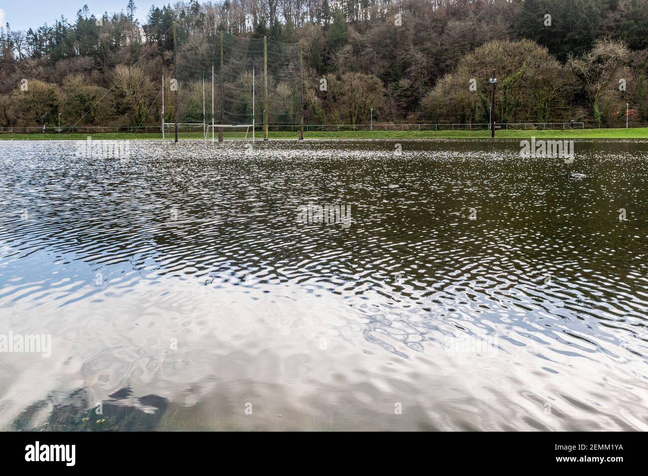 Innishannon, West Cork, Ireland. 25th Feb, 2021. The Innihsannon GAA pitch was still flooded today, two days after 80mm of rain fell in 24 hours. The rest of today will be a mix of sunshine and showers. Credit: AG News/Alamy Live News Stock Photo