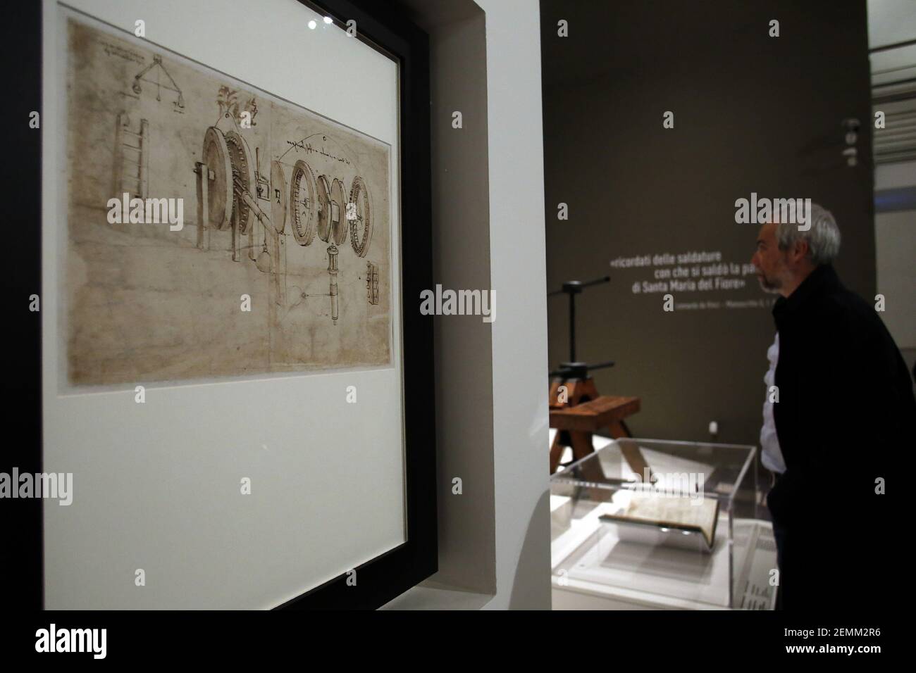 Lever winch, drawing by Leonardo (from Atlantic Codex) Rome March 12th ...