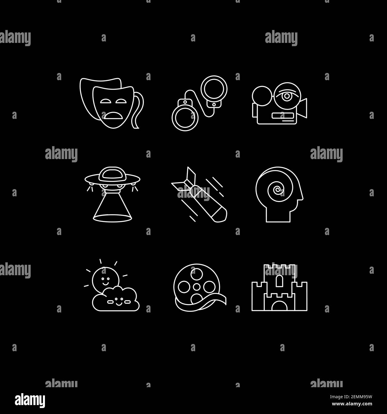 Filmmaking white linear icons set for dark theme Stock Vector Image ...