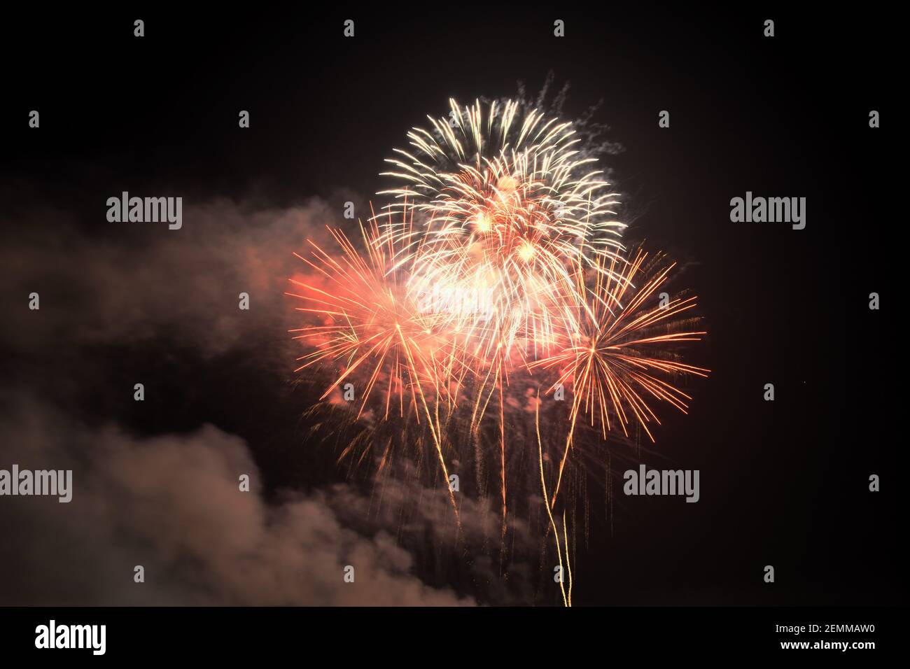 fireworks explosive on dark sky in night Stock Photo