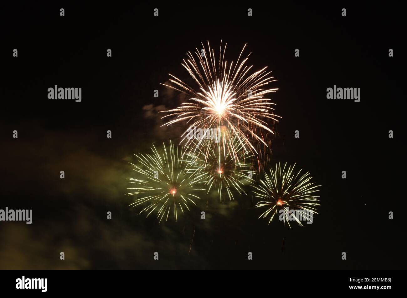 fireworks explosive on dark sky in night Stock Photo