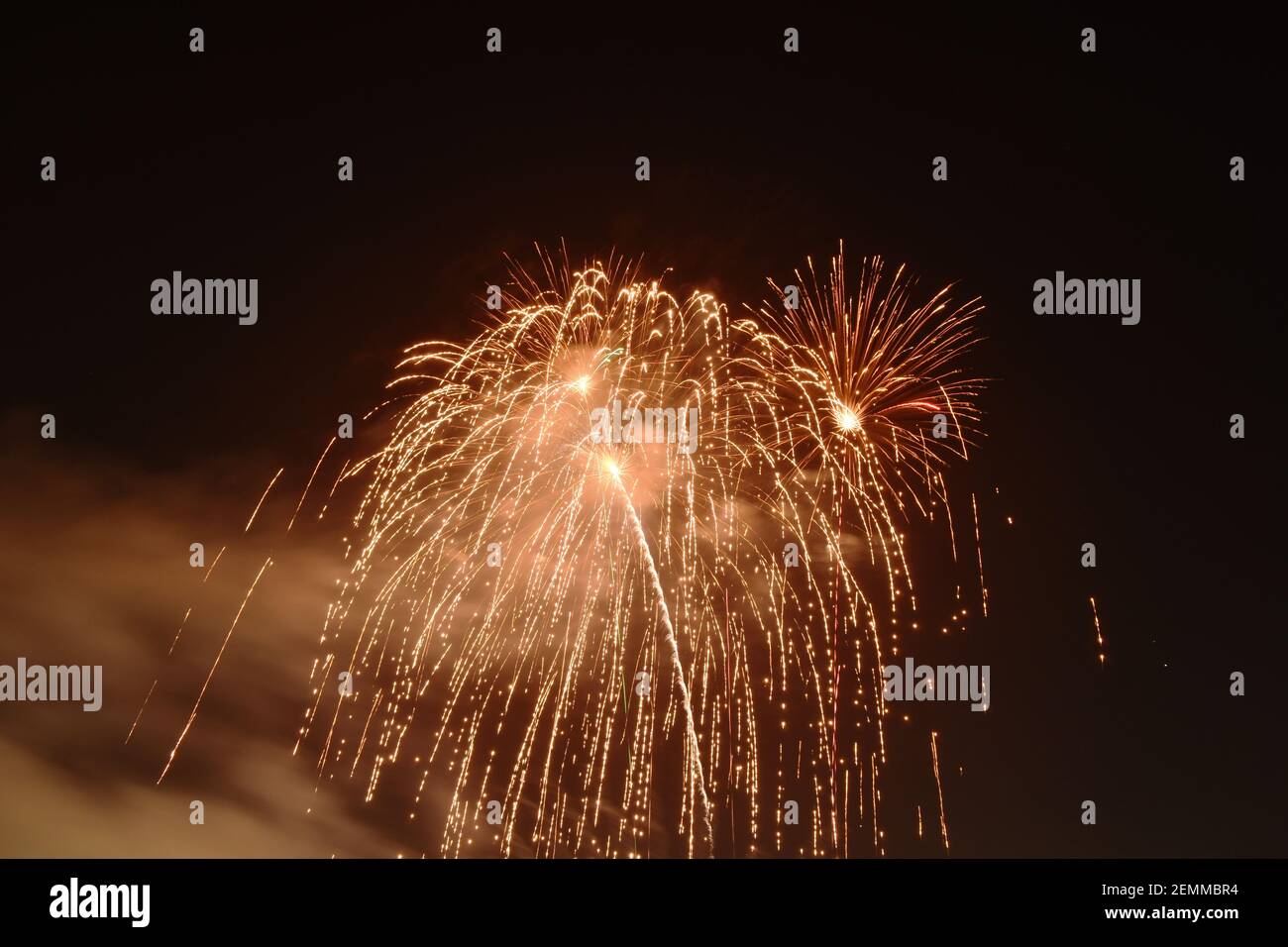 fireworks explosive on dark sky in night Stock Photo