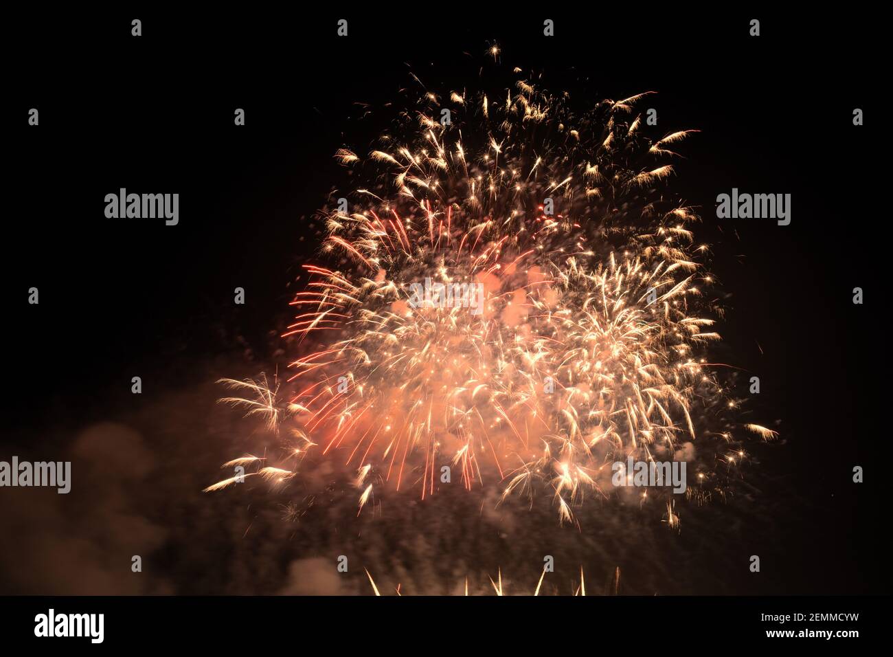 fireworks explosive on dark sky in night Stock Photo