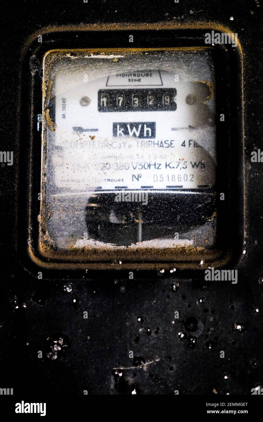 Old electricity meters, France Stock Photo Alamy
