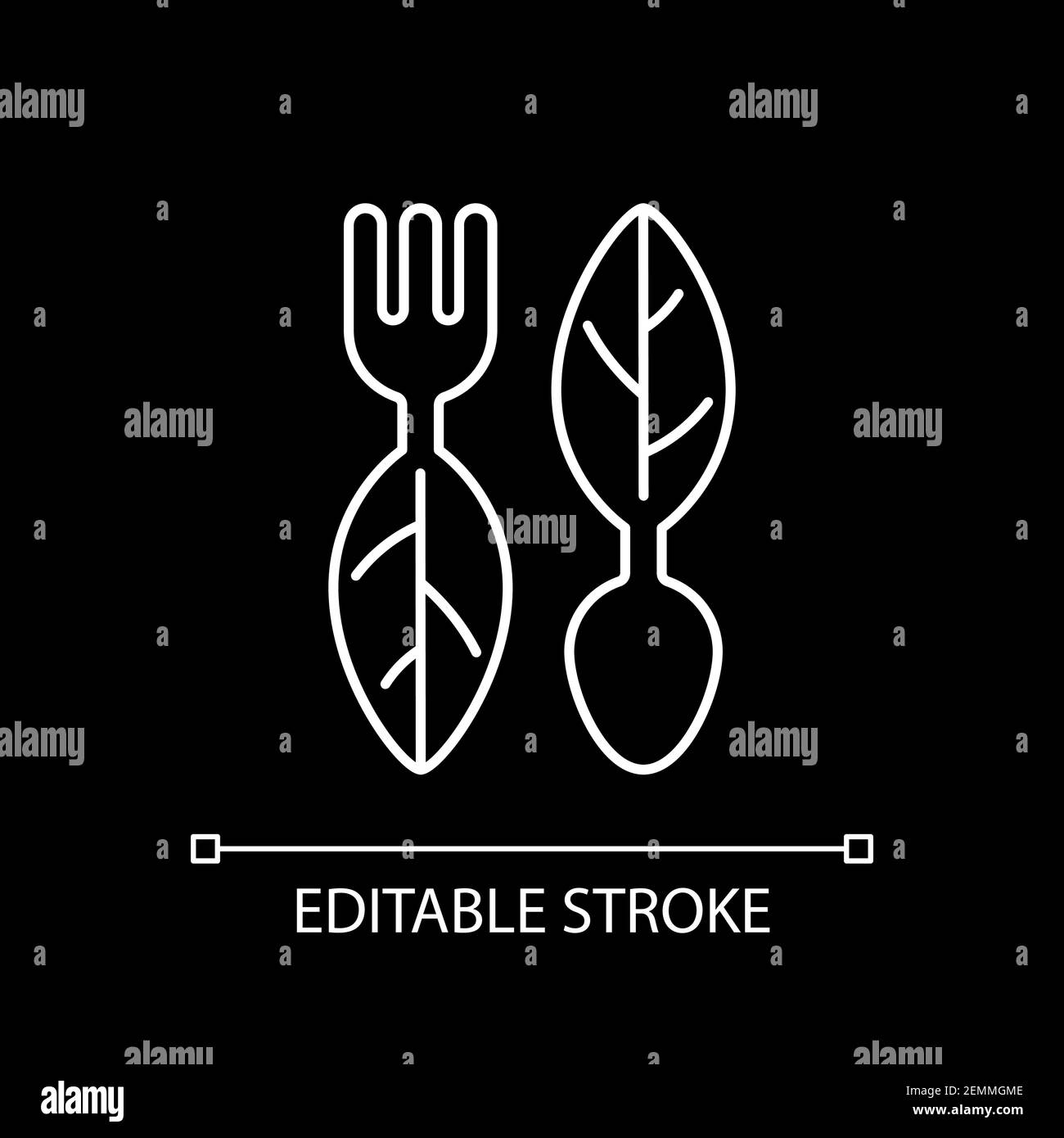 Vegan cutlery white linear icon for dark theme Stock Vector