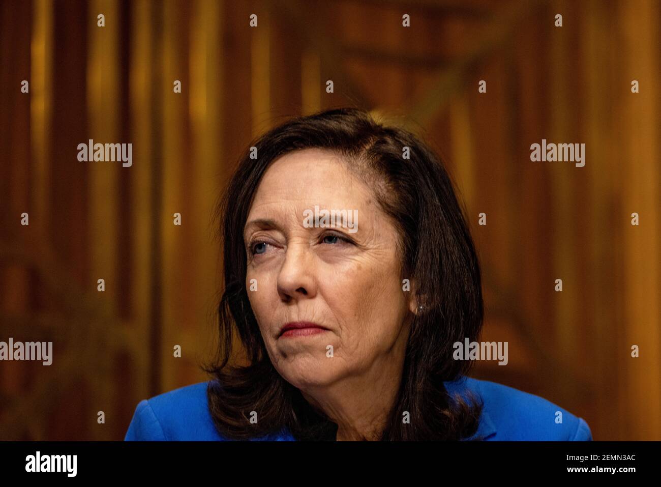 Washington, USA. 25th Feb, 2021. WASHINGTON, DC - FEBRUARY 25: Sen. Maria Cantwell (D-WA) speaks at the Senate Finance Committee hearing at the US Capitol on February 25, 2021 in Washington, DC. Katherine Tai is President Joe Bidens pick for US Trade Representative. (Photo by Tasos Katopodis/Pool/Sipa USA) Credit: Sipa USA/Alamy Live News Stock Photo