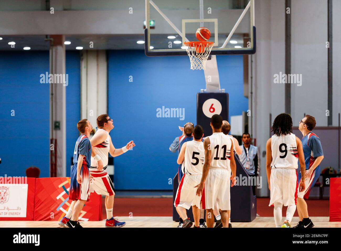 USA basketball team fights Great Britain during Special Olympics World  Games in Abu Dhabi National Exhibition Centre, United Arab Emirates on  March 20, 2019. Special Olympics is a sporting competition for people