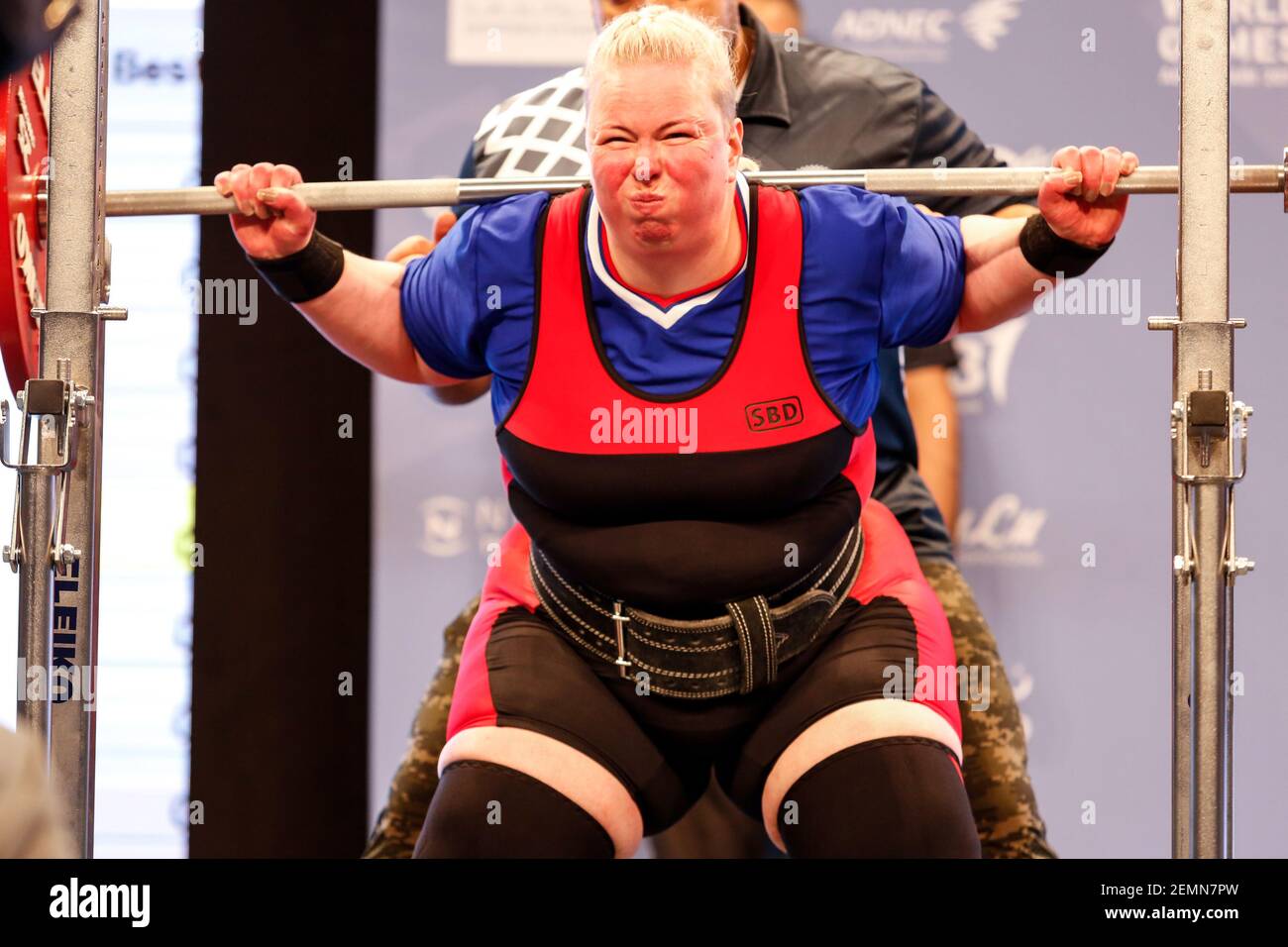 Female powerlifter compete during Special Olympics World Games in Abu