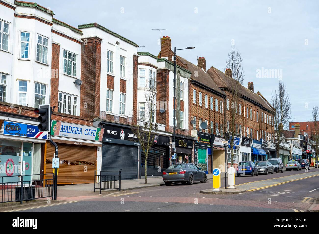 Retail property architecture in Hamlet Court Road, Westcliff on Sea, Essex, UK, which is