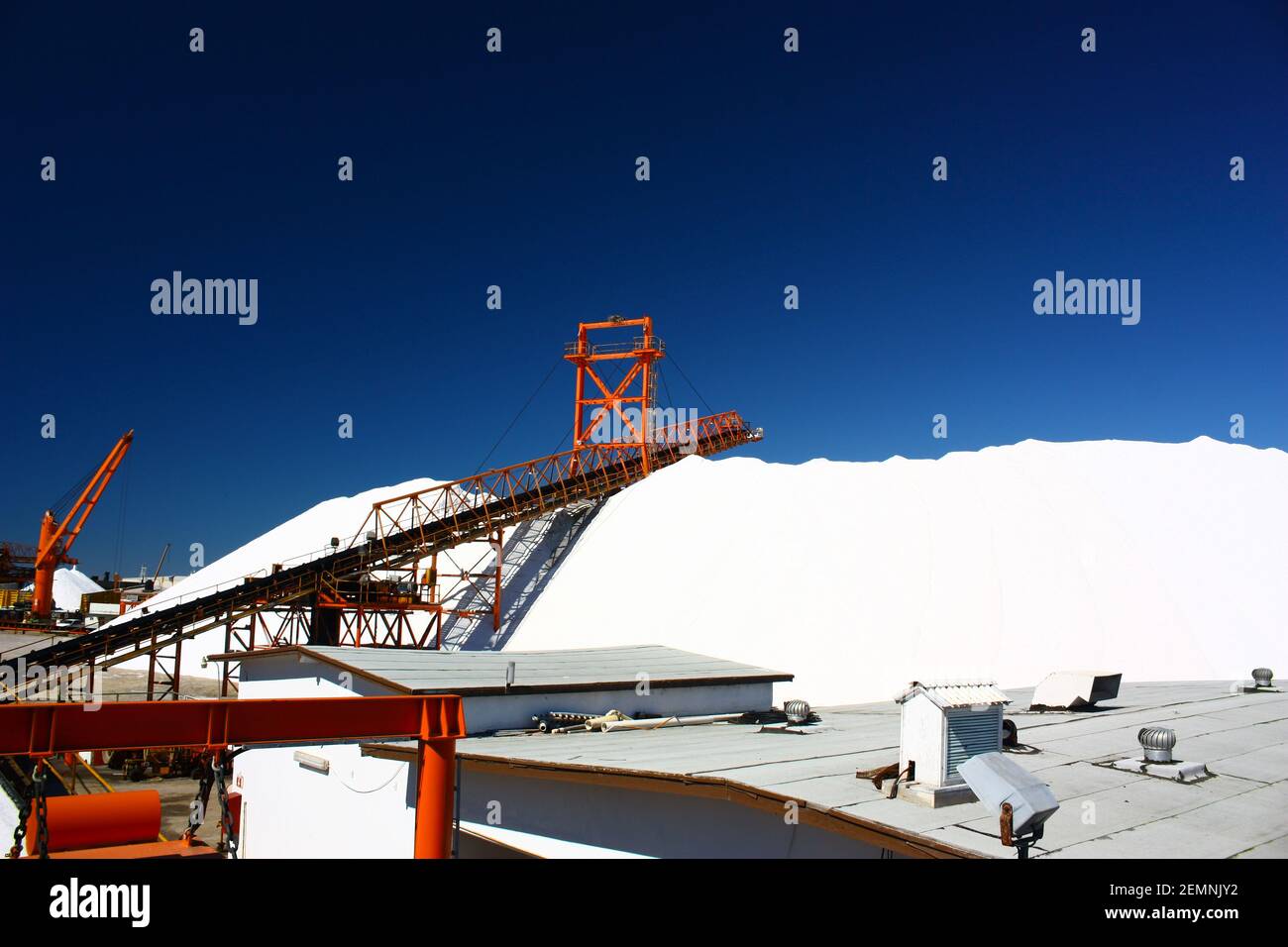 Sea salt mining in the salt flats of the lagoon at Ojo de Liebre, Baja California Sur, Mexico Stock Photo