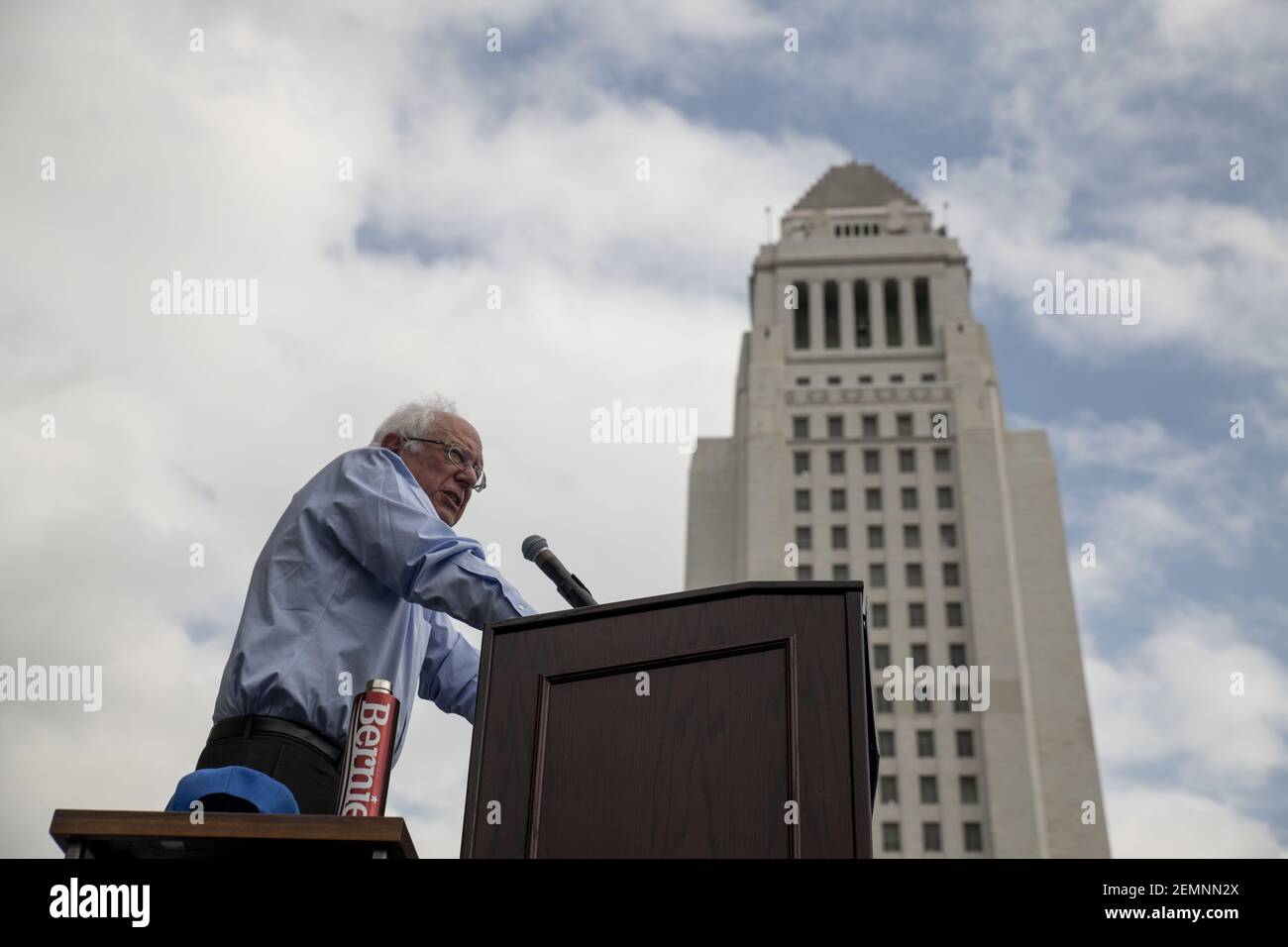 Senator Bernie Sanders speaks at a rally in downtown Los Angeles ...