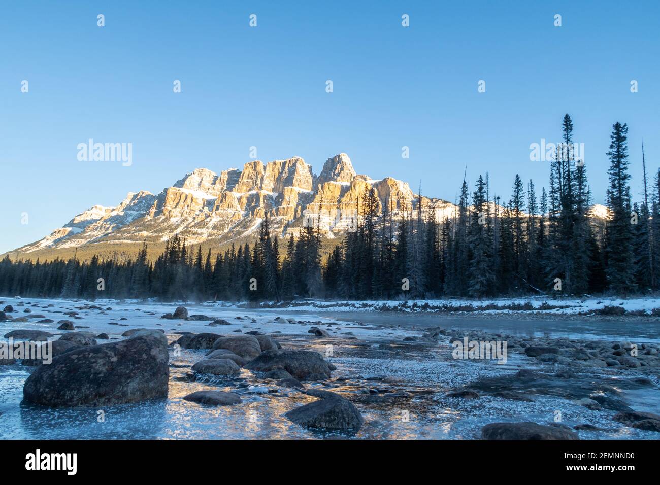 Beautiful view of Castle Mountain, located within Banff National Park in the Canadian Rockies Stock Photo