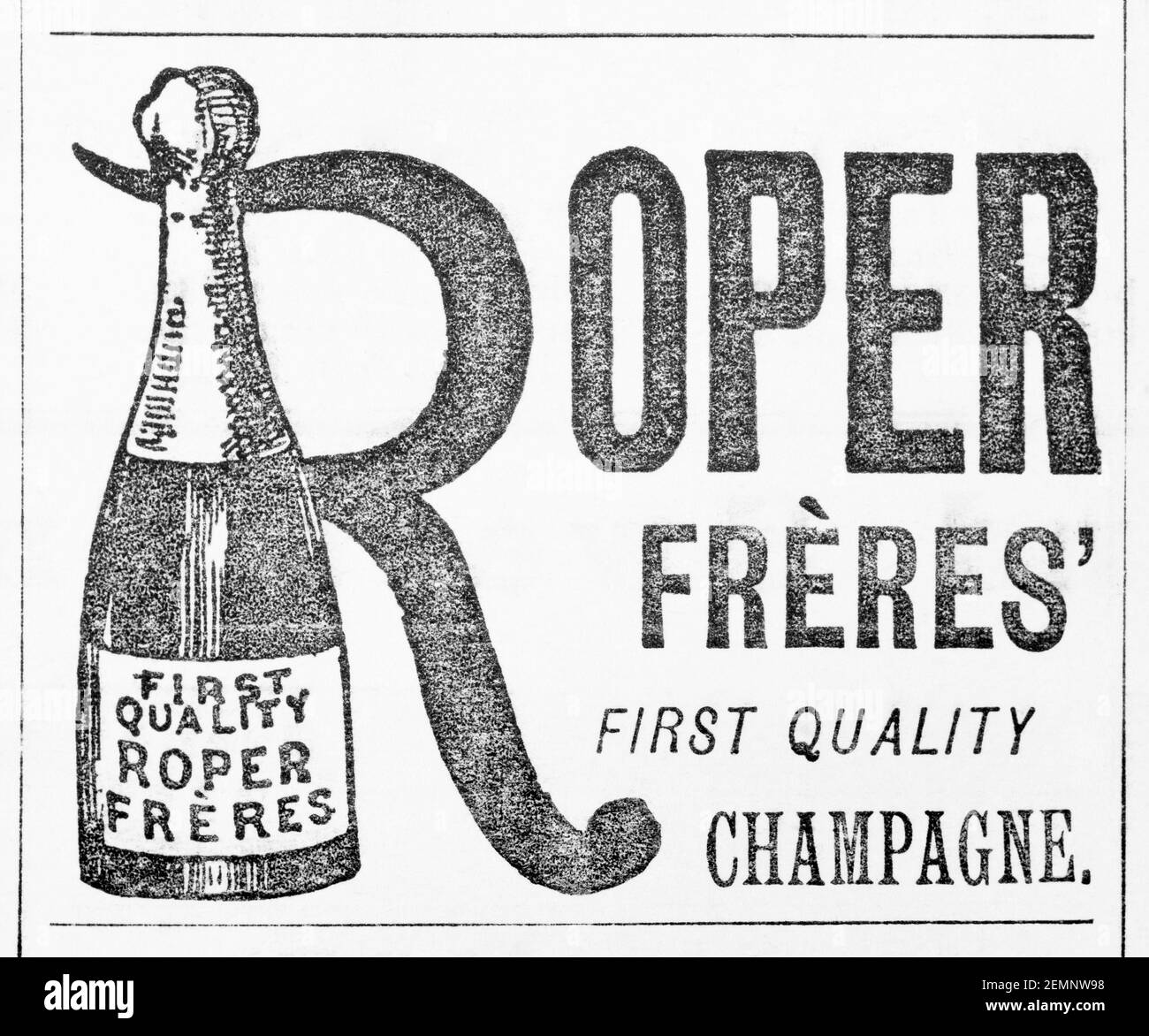 Old Victorian magazine newsprint Roper Freres champagne advert from 1894 - before the dawn of advertising standards. History of champagne. Stock Photo