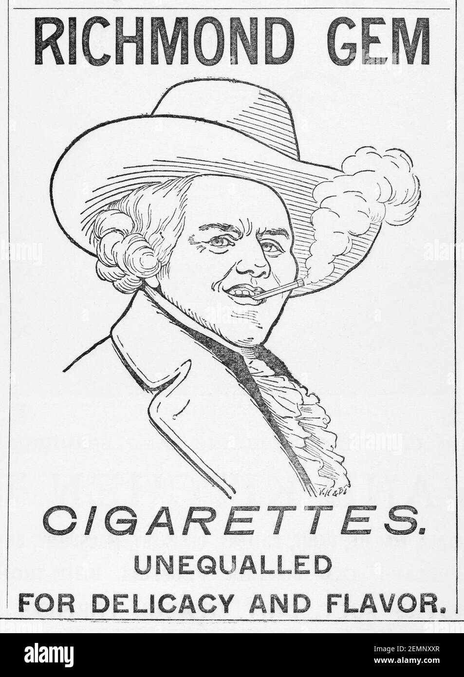 Old vintage Victorian magazine newsprint Richmond Gem cigarette advert from 1897 - before the dawn of advertising standards. History of tobacco. Stock Photo