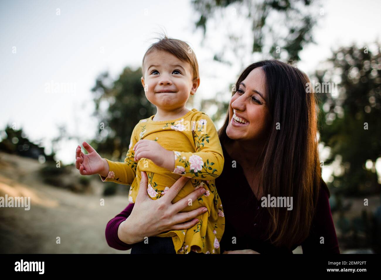 Mother & Daughter in Cactus Garden in San Diego Stock