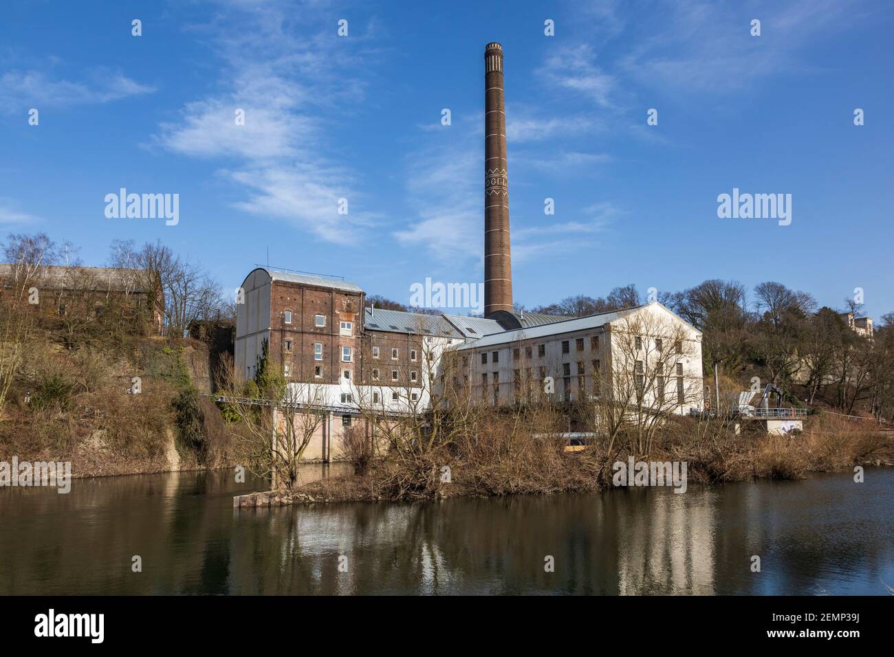 Hydro-electric power station Horster Mühle on the river Ruhr in Essen, Germany. Stock Photo