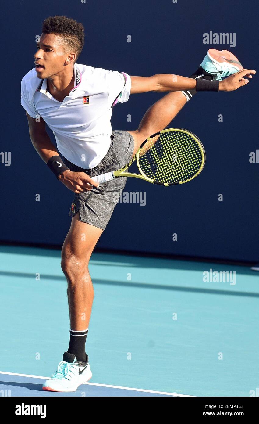 The Miami Open Tennis Tournament Canadian Tennis Player Felix Auger Aliassime During The Match With Polish