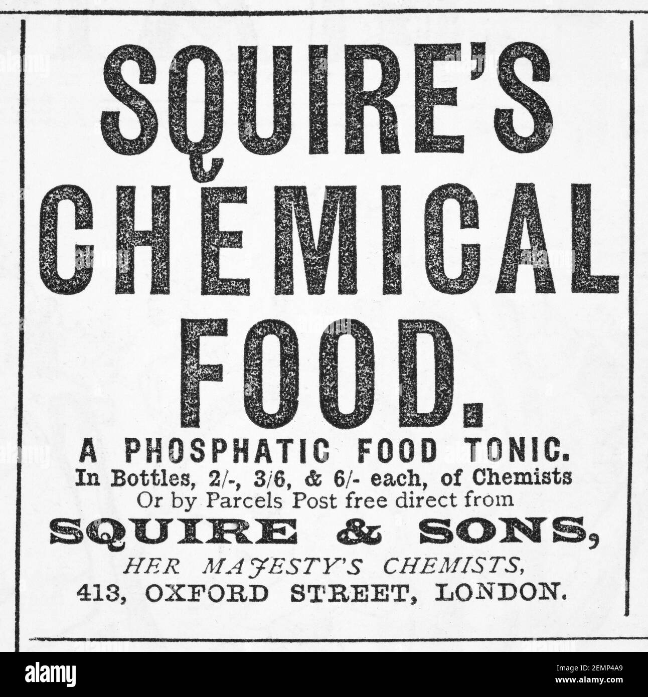 Old Victorian magazine newsprint Squire's Chemical Food advert from