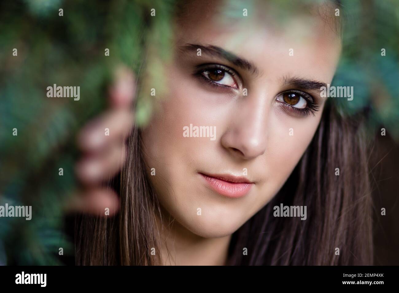 Close-up portrait of beautiful teen brunette girl Stock Photo