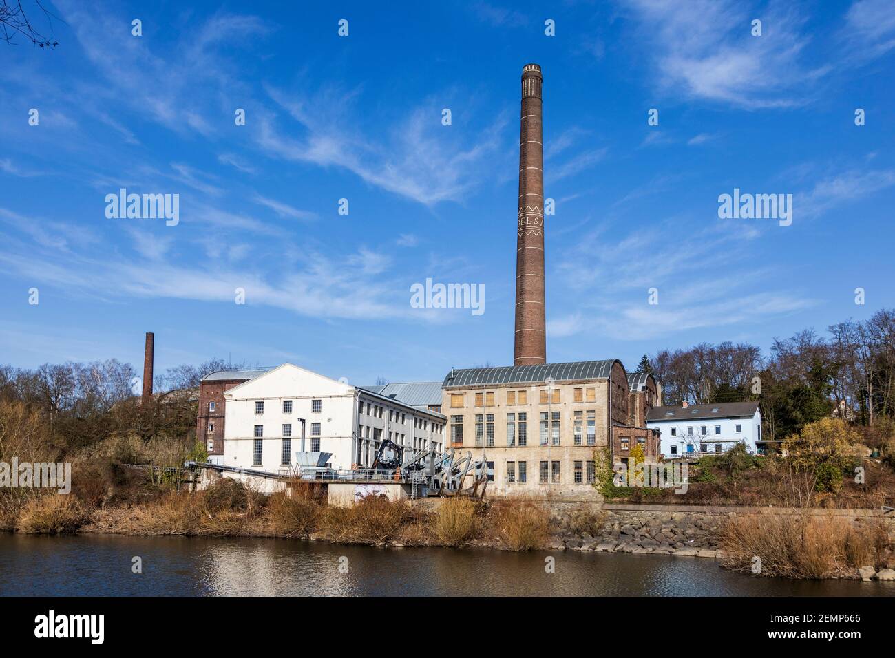 Hydro-electric power station Horster Mühle on the river Ruhr in Essen, Germany. Stock Photo