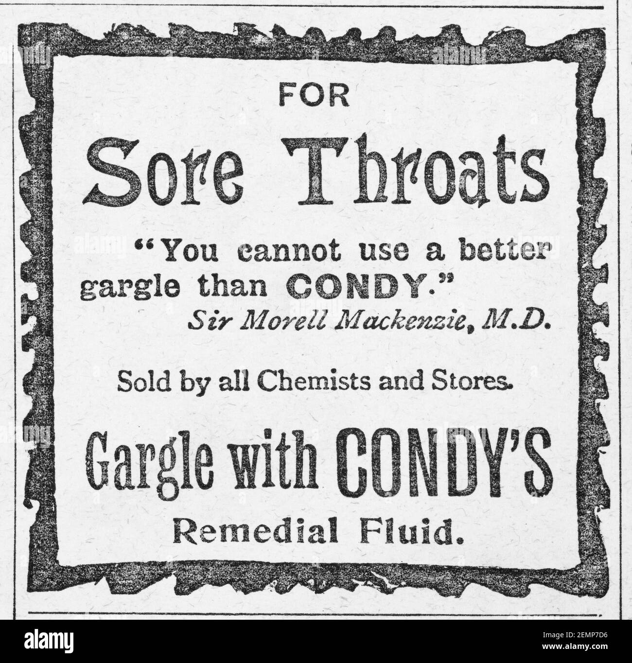 Old Victorian magazine newsprint Condy's sore throat medicine advert ...