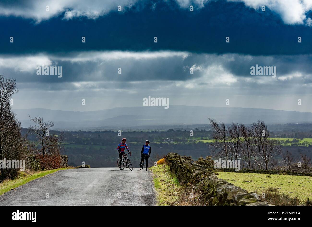 Preston, Lancashire, UK. 25th Feb, 2021. Cyclists at Oakenclough, Preston, Lancashire. Credit: John Eveson/Alamy Live News Stock Photo