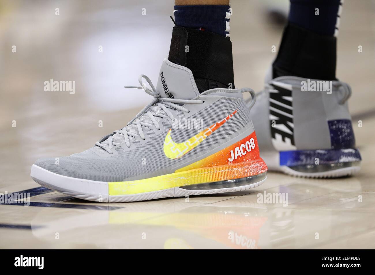 Mar 27, 2019; Salt Lake City, UT, USA; A general view of shoes worn by Utah  Jazz center Rudy Gobert (27) at Vivint Smart Home Arena. Mandatory Credit:  Jeff Swinger-USA TODAY Sports