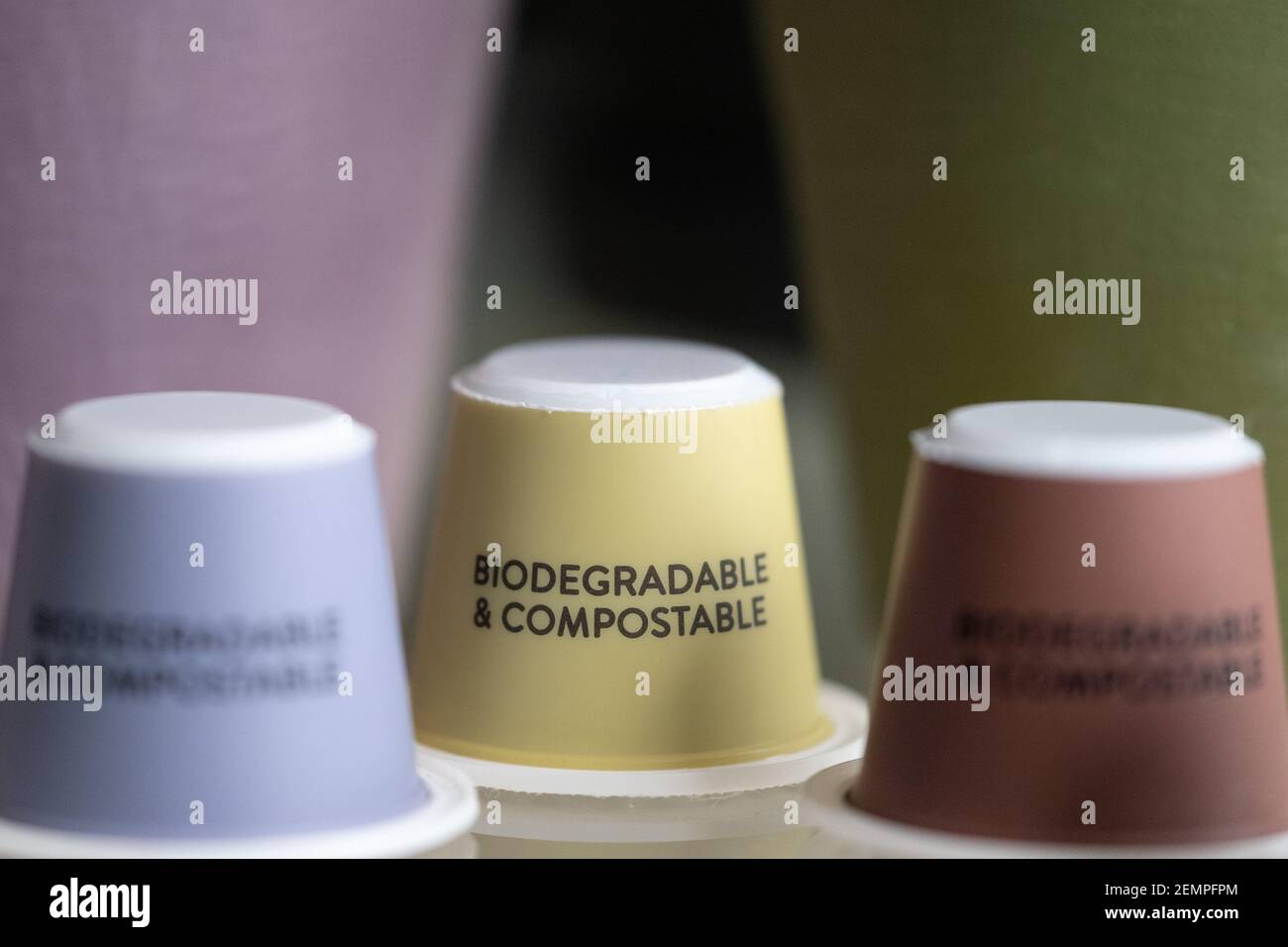 Colourful, sustainable eco friendly coffee capsules. The pods are