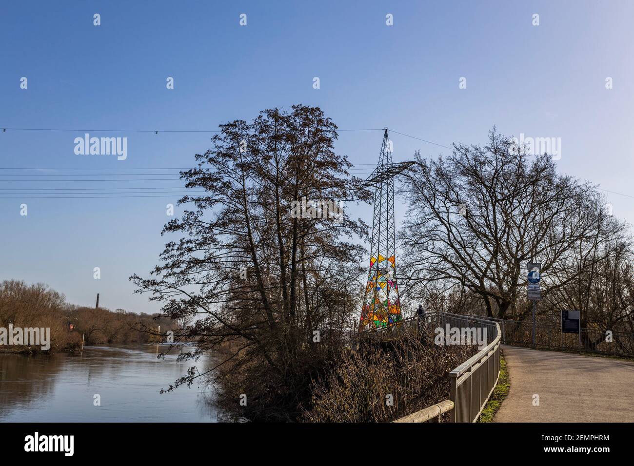 Leuchtturm, lighthouse, electricity pylon with colourful plexiglass panels designed by A. Hwang, J. Hae-Ryan and P. Chung-Ki, in Essen, Germany Stock Photo